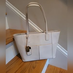 Lauren Ralph Lauren White Leather Purse with Gold Accents